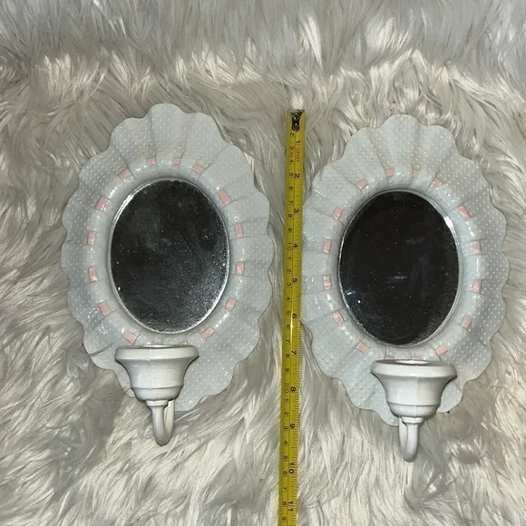 Vintage set of 2 mirror sconces. HOMCO. Home Interior. Pink white. - Picture 2 of 4